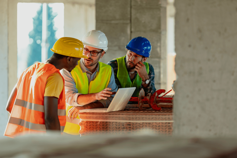 Construction workers talking