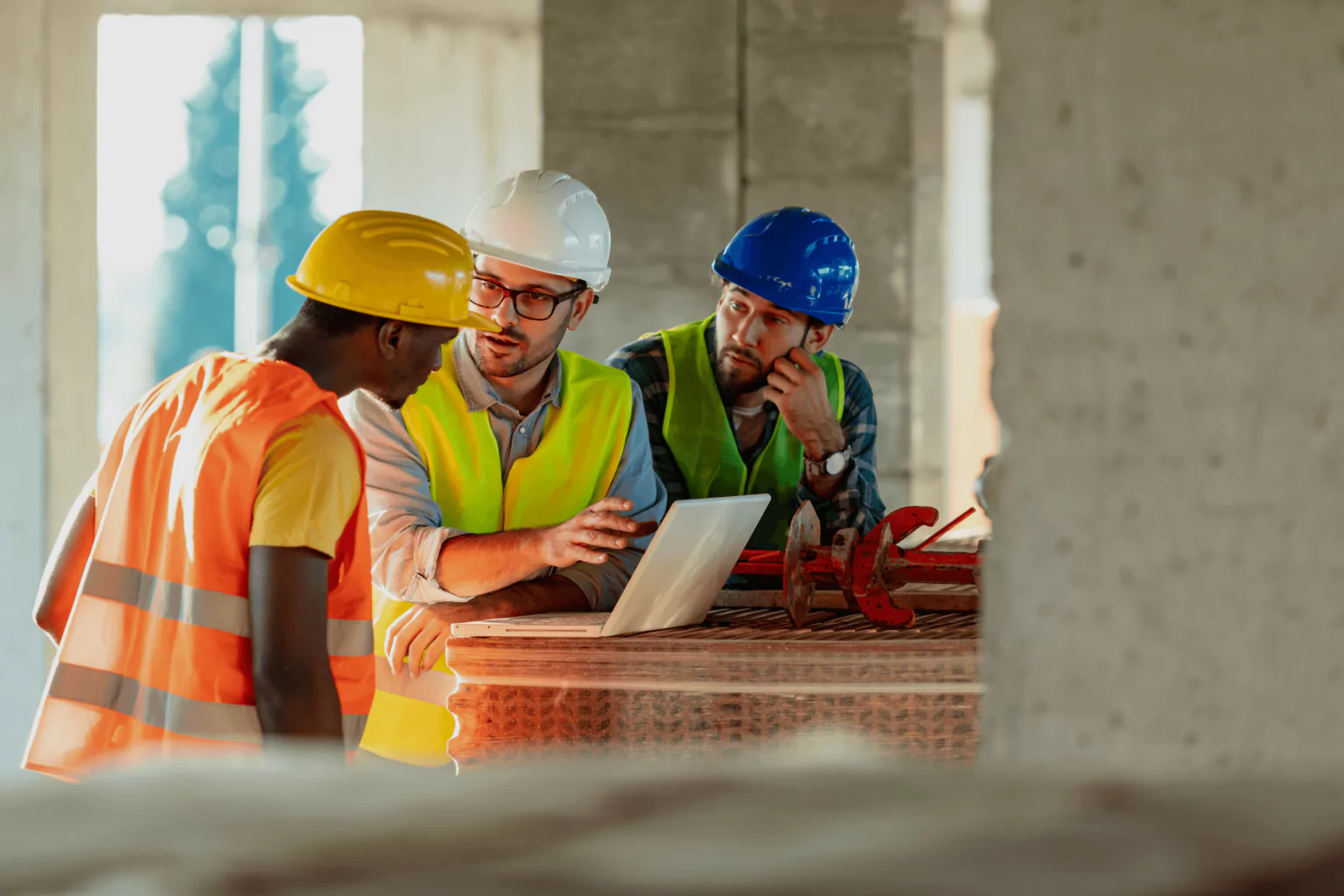 Construction workers talking