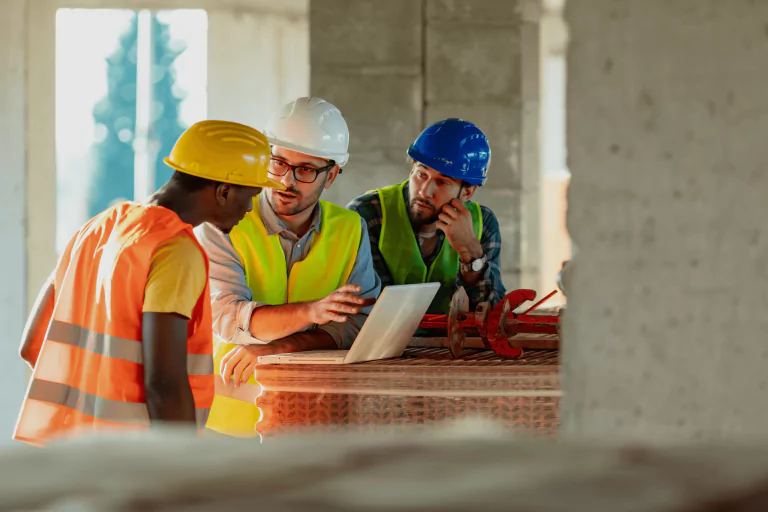 Construction workers talking